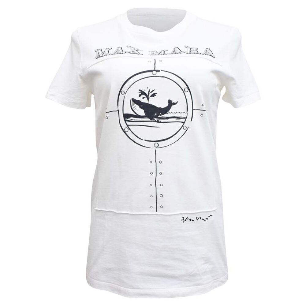 Max Mara Oblo Whale Printed T-Shirt in White Cotton